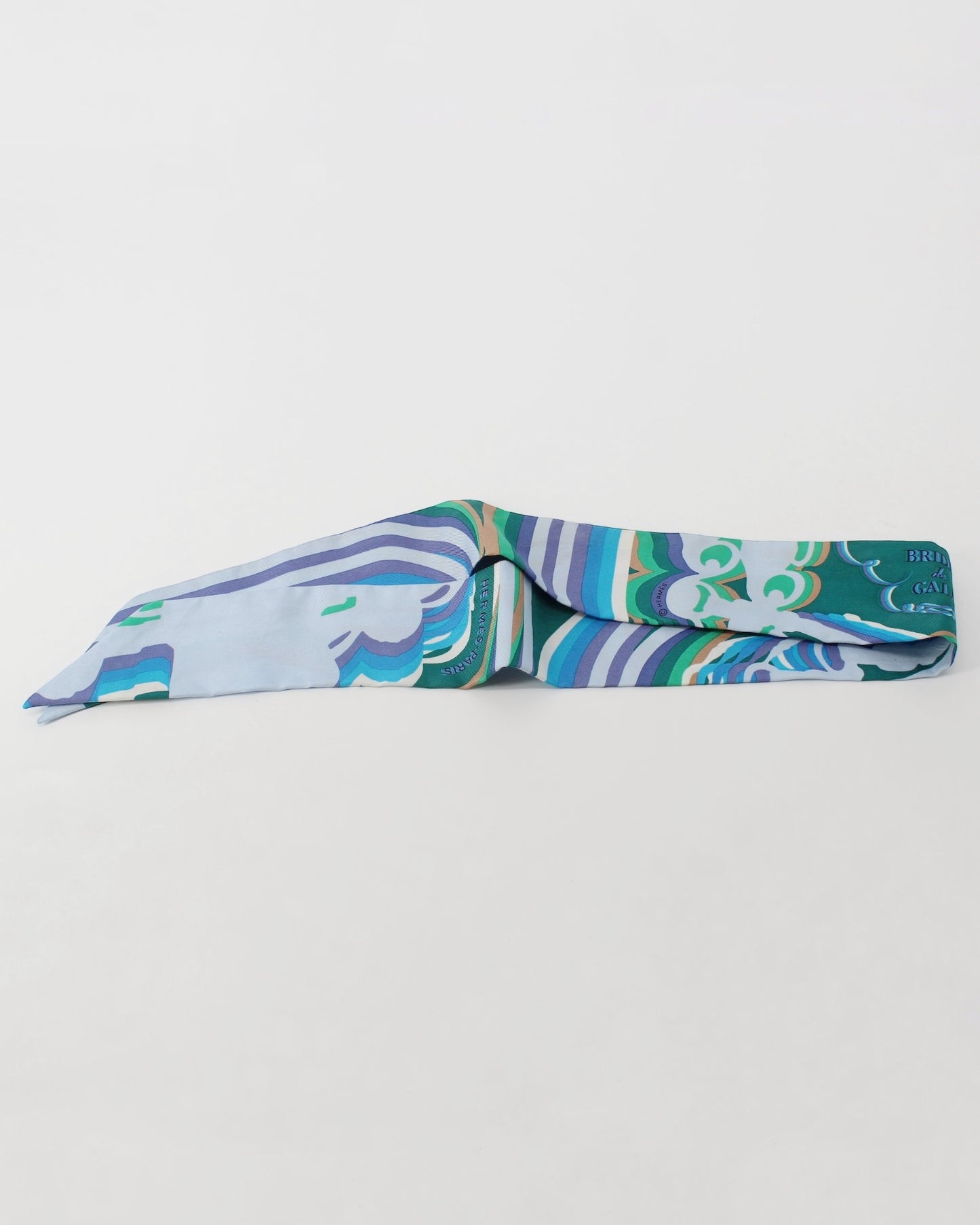 Hermes Rare Blue Green Silk "Brides de Gala" Twilly