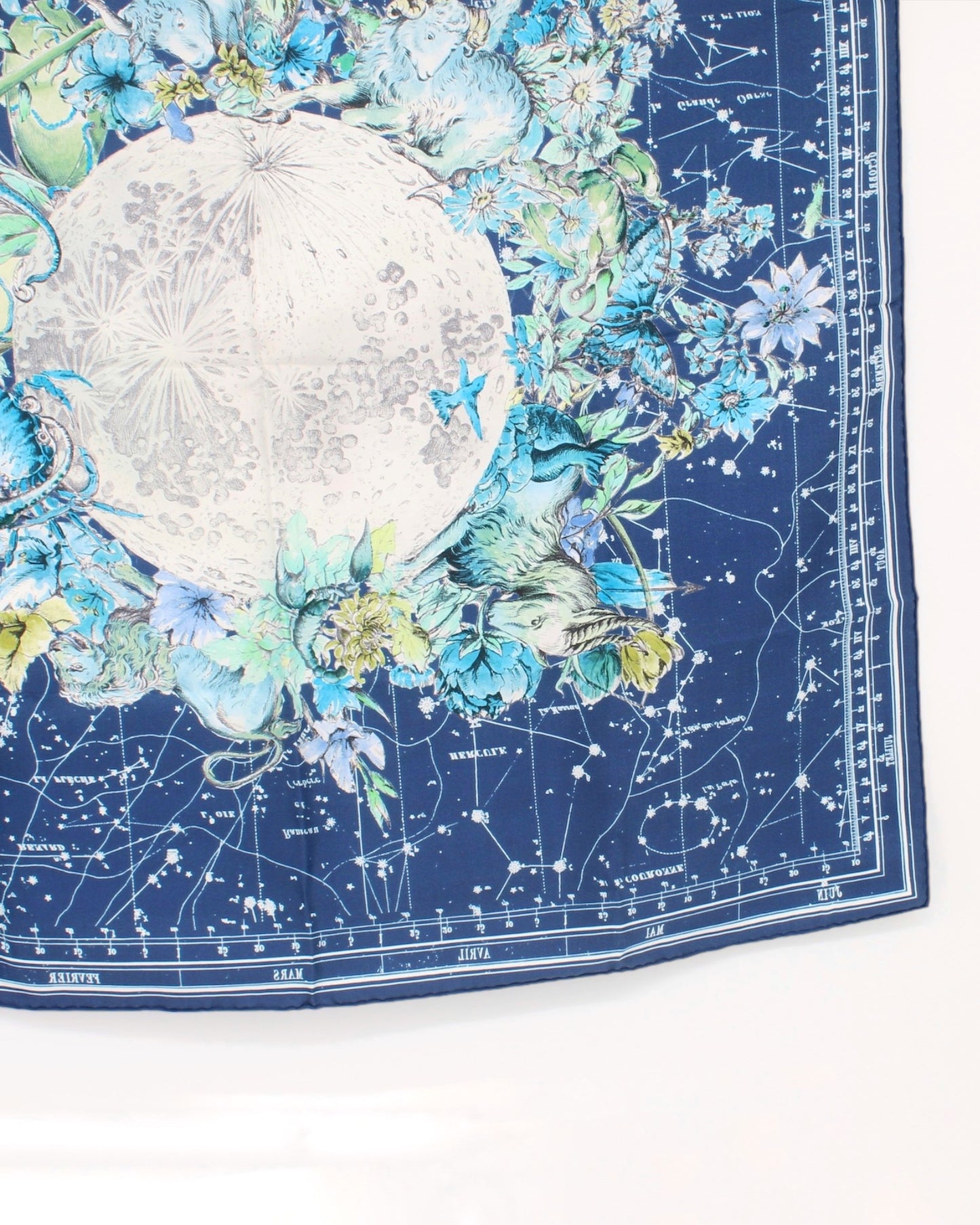 Christian Dior Zodiac Scarf, 85 Square Scarf Navy Blue Silk Twill