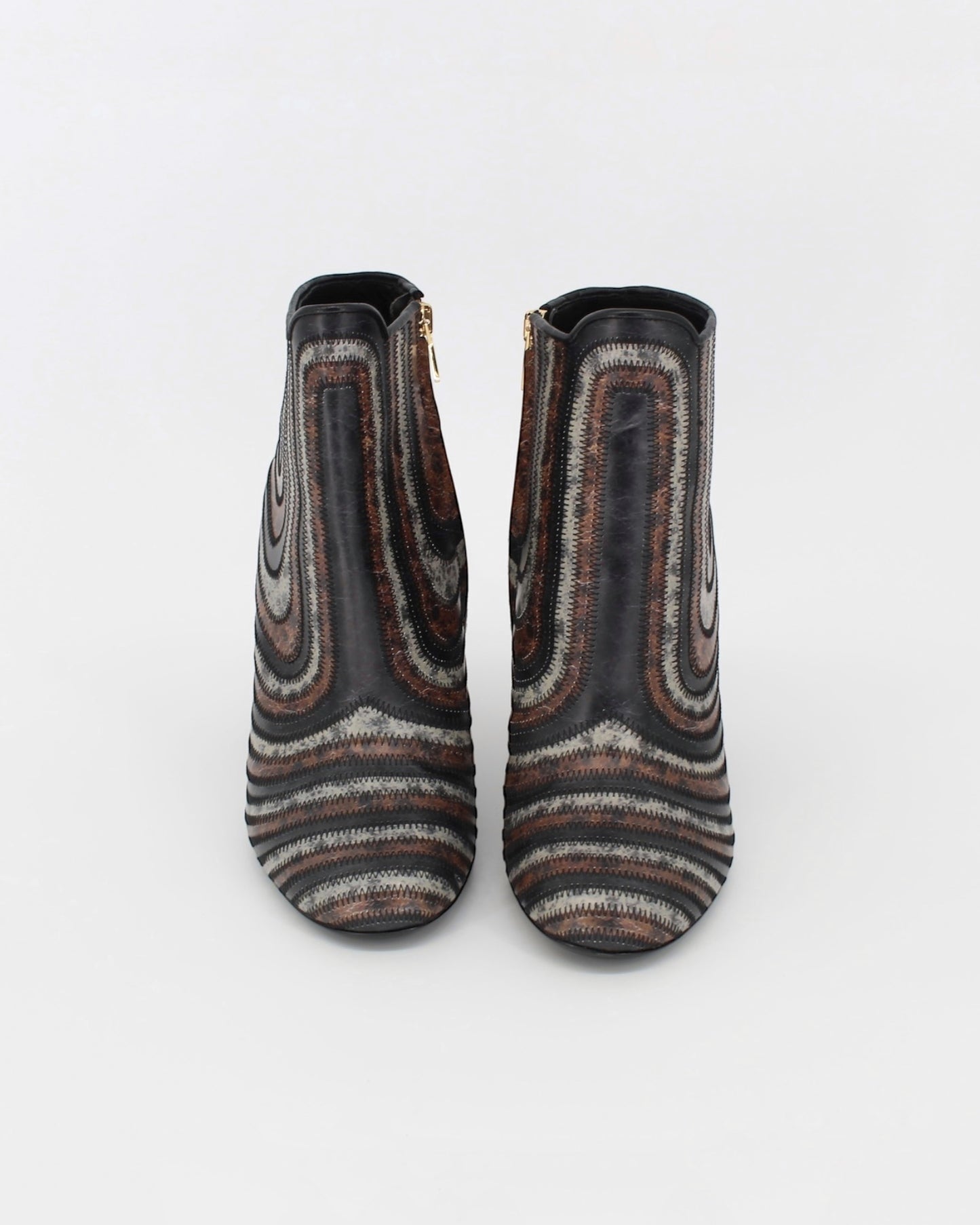 Salvatore Ferragamo Leather Stitched Pattern Block Ankle Boots Size 8.5