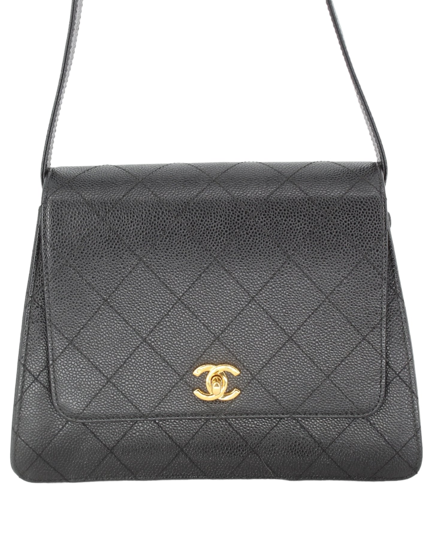 Chanel Vintage CC Flap Shoulder Bag Stitched Caviar Small