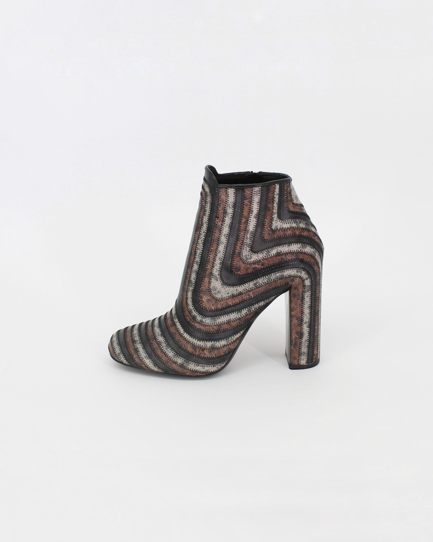 Salvatore Ferragamo Leather Stitched Pattern Block Ankle Boots Size 8.5
