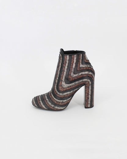 Salvatore Ferragamo Leather Stitched Pattern Block Ankle Boots Size 8.5
