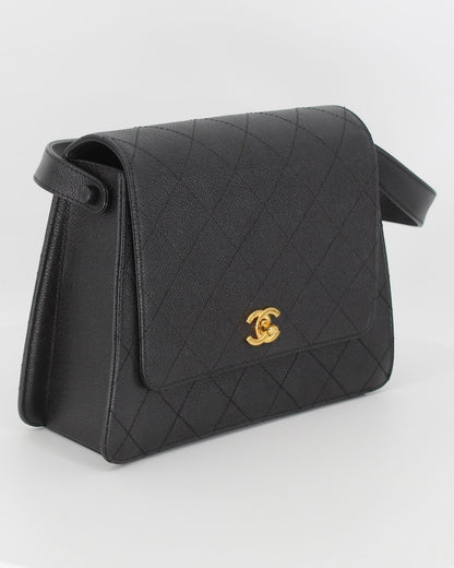 Chanel Vintage CC Flap Shoulder Bag Stitched Caviar Small