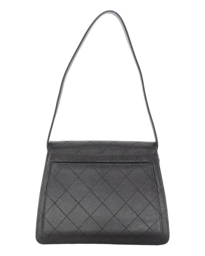 Chanel Vintage CC Flap Shoulder Bag Stitched Caviar Small