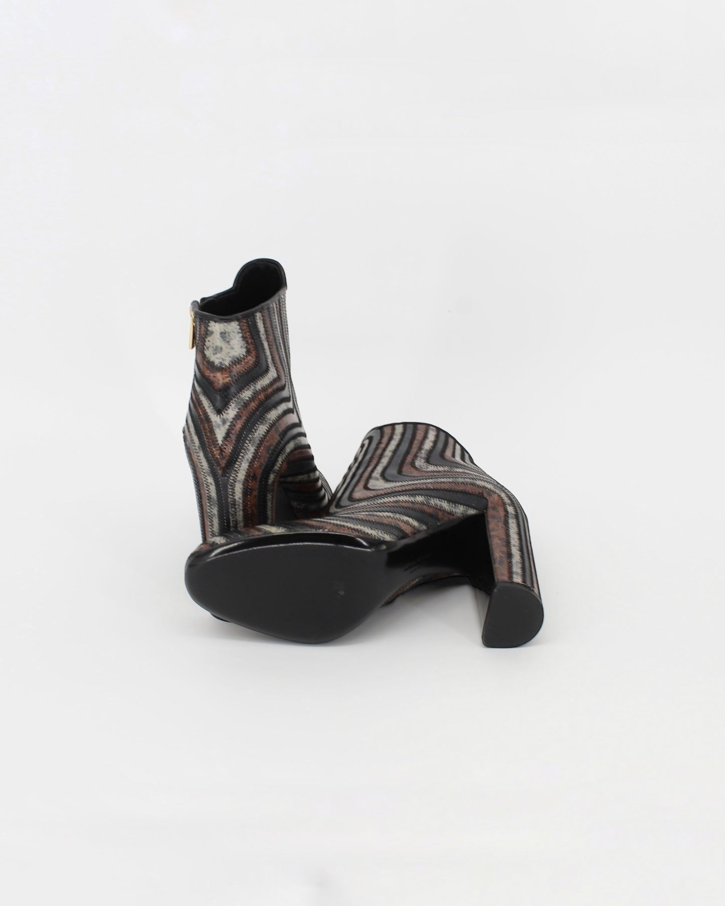 Salvatore Ferragamo Leather Stitched Pattern Block Ankle Boots Size 8.5