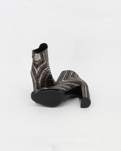 Salvatore Ferragamo Leather Stitched Pattern Block Ankle Boots Size 8.5