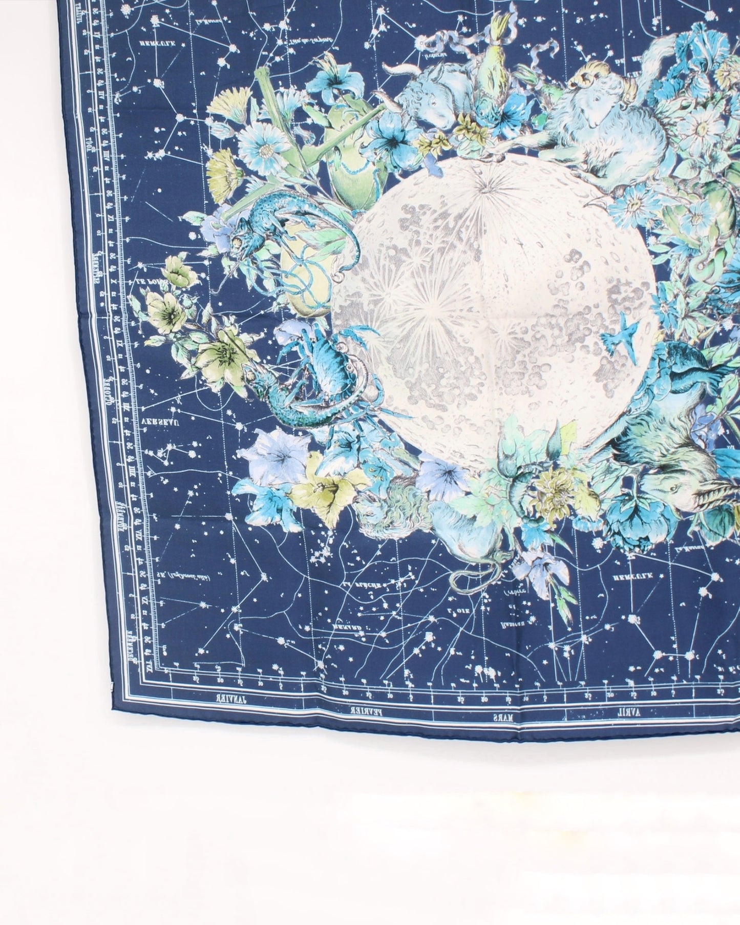 Christian Dior Zodiac Scarf, 85 Square Scarf Navy Blue Silk Twill