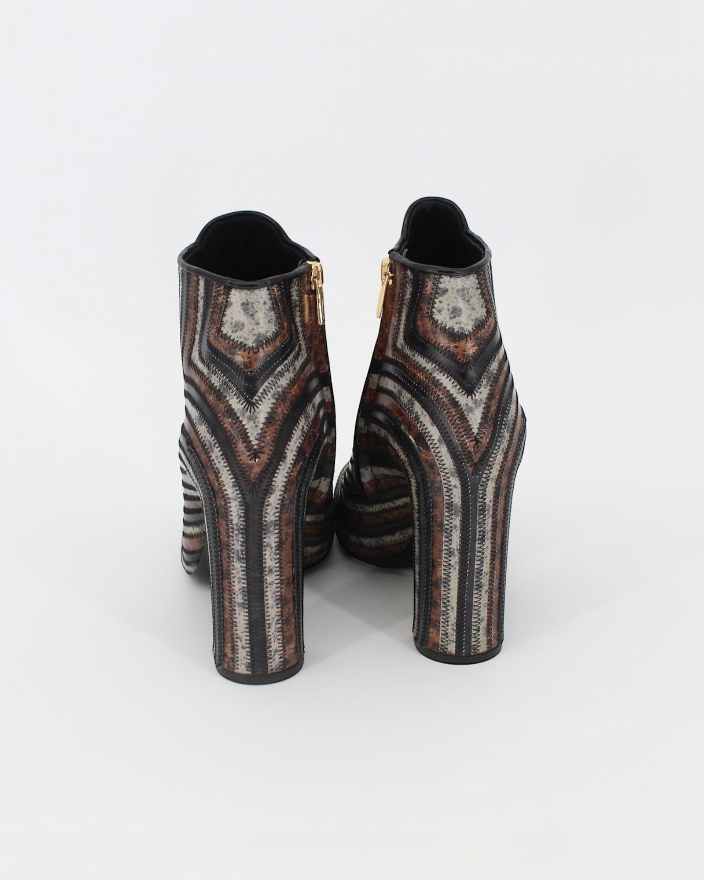 Salvatore Ferragamo Leather Stitched Pattern Block Ankle Boots Size 8.5