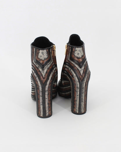 Salvatore Ferragamo Leather Stitched Pattern Block Ankle Boots Size 8.5