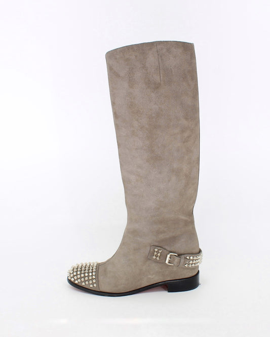 Christian Louboutin Suede Spiked Riding Boots Size 8
