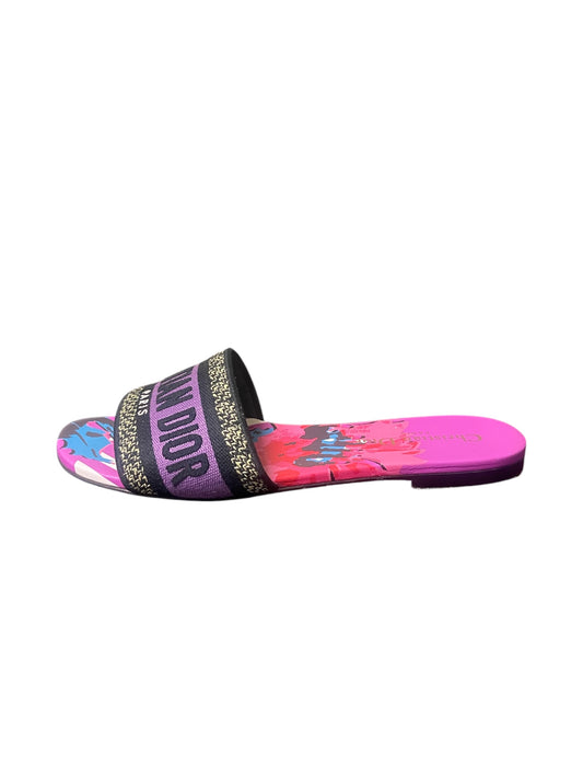 Christian Dior Dway Embroidered Logo Slide Sandals – Multicolor Print. Size 37.5 EU/ 7 US