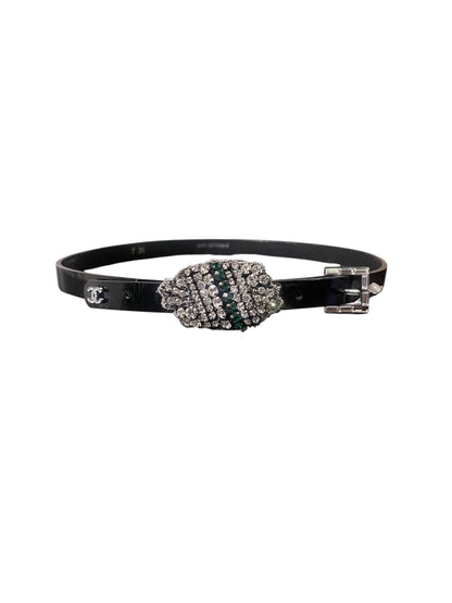 Chanel 06 Skinny Black Patent Crystal Buckle Belt. Size 36