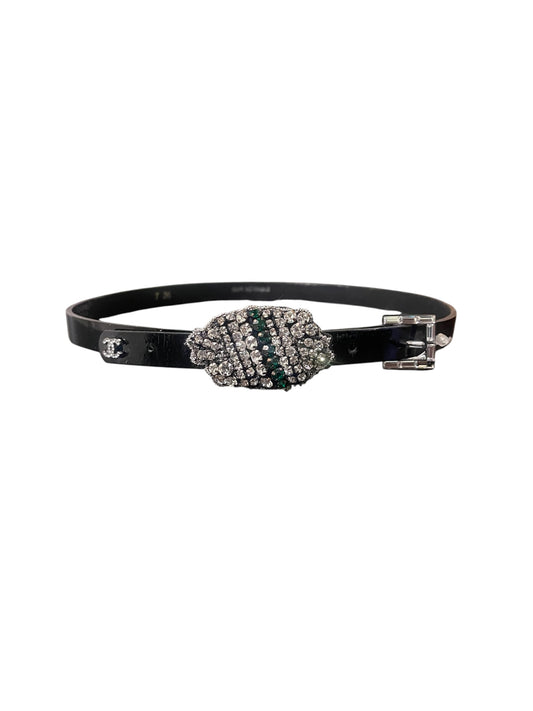 Chanel 06 Skinny Black Patent Crystal Buckle Belt. Size 36