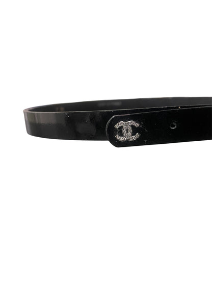 Chanel 06 Skinny Black Patent Crystal Buckle Belt. Size 36