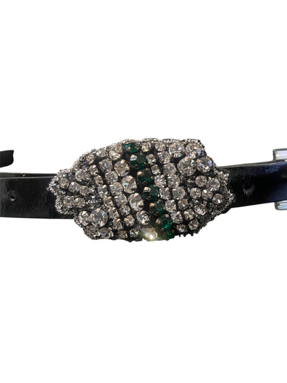 Chanel 06 Skinny Black Patent Crystal Buckle Belt. Size 36