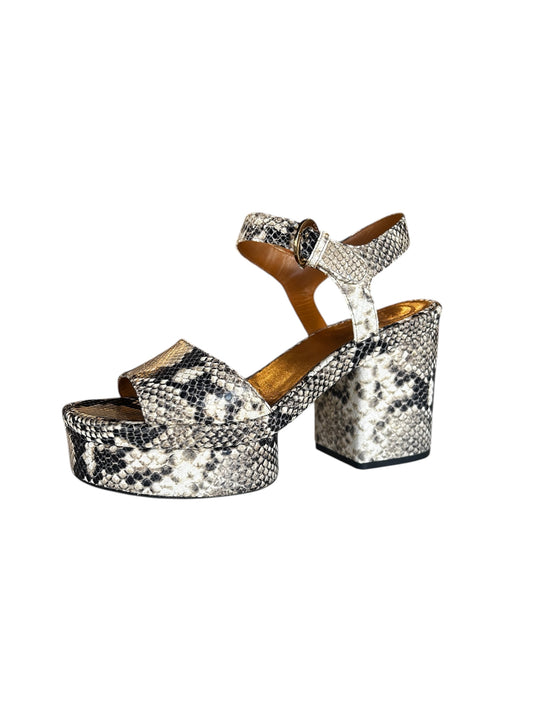 Chloe Tan Brown Faux Snake Skin Sandals Shoes. Size 38