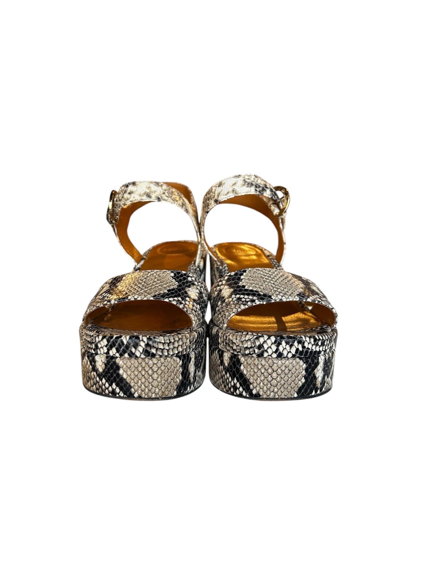 Chloe Tan Brown Faux Snake Skin Sandals Shoes. Size 38