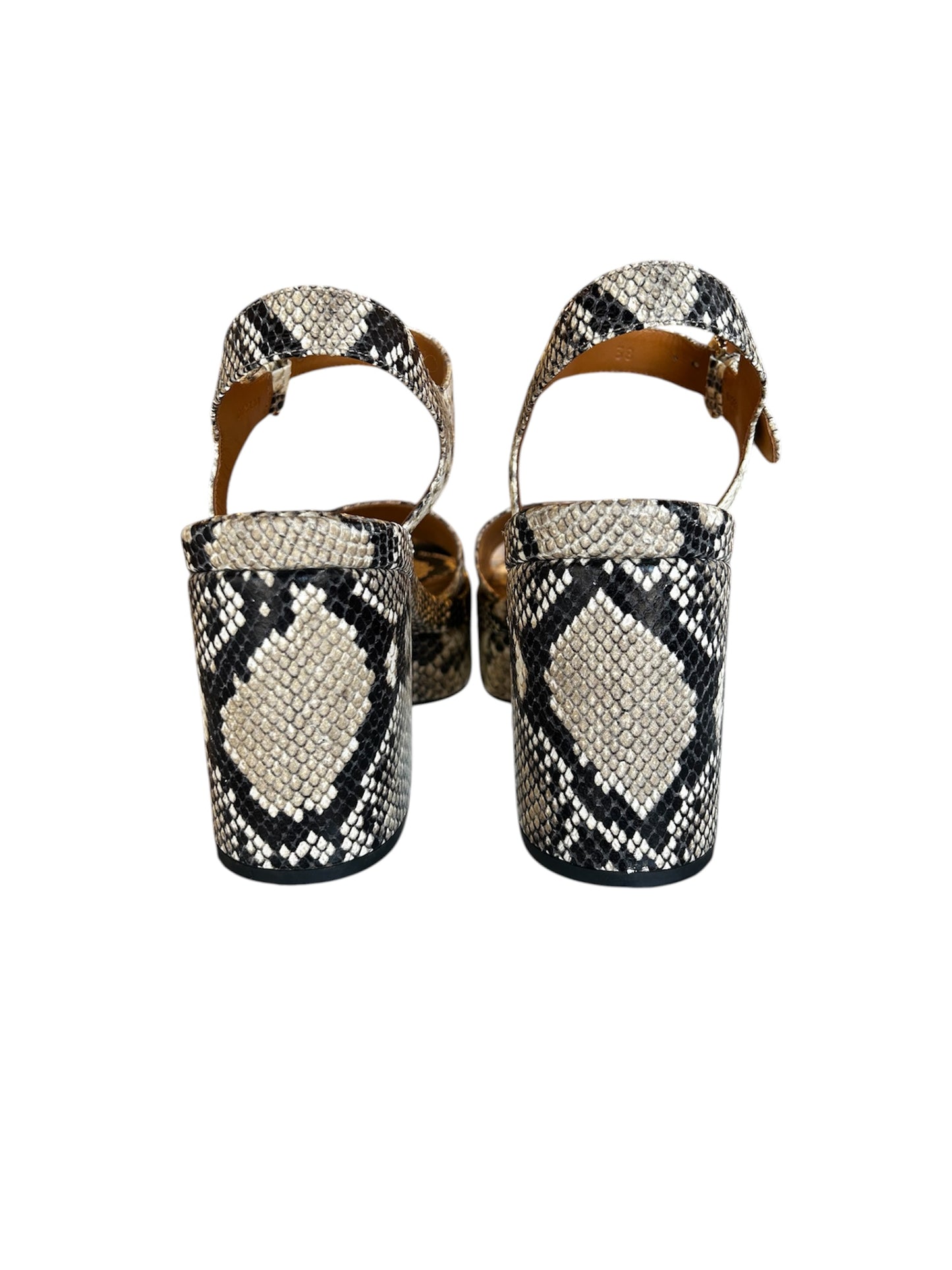 Chloe Tan Brown Faux Snake Skin Sandals Shoes. Size 38