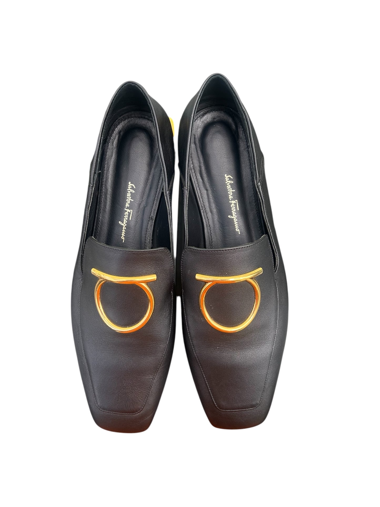 Ferragamo Black Leather Loafers Shoes. Size 9.5