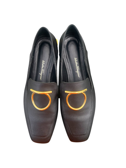 Ferragamo Black Leather Loafers Shoes. Size 9.5