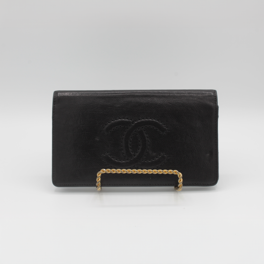 Chanel CC Bifold Calf Chain Black Leather Wallet 2005-2006
