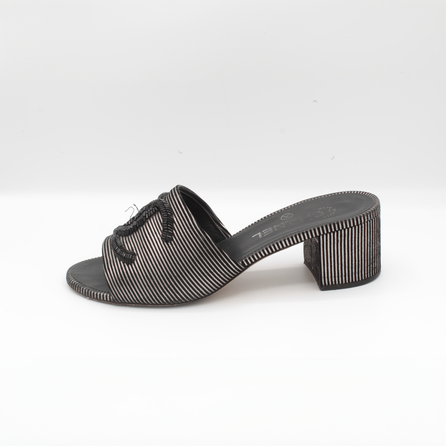Chanel Leather Beaded CC Mules Size 38