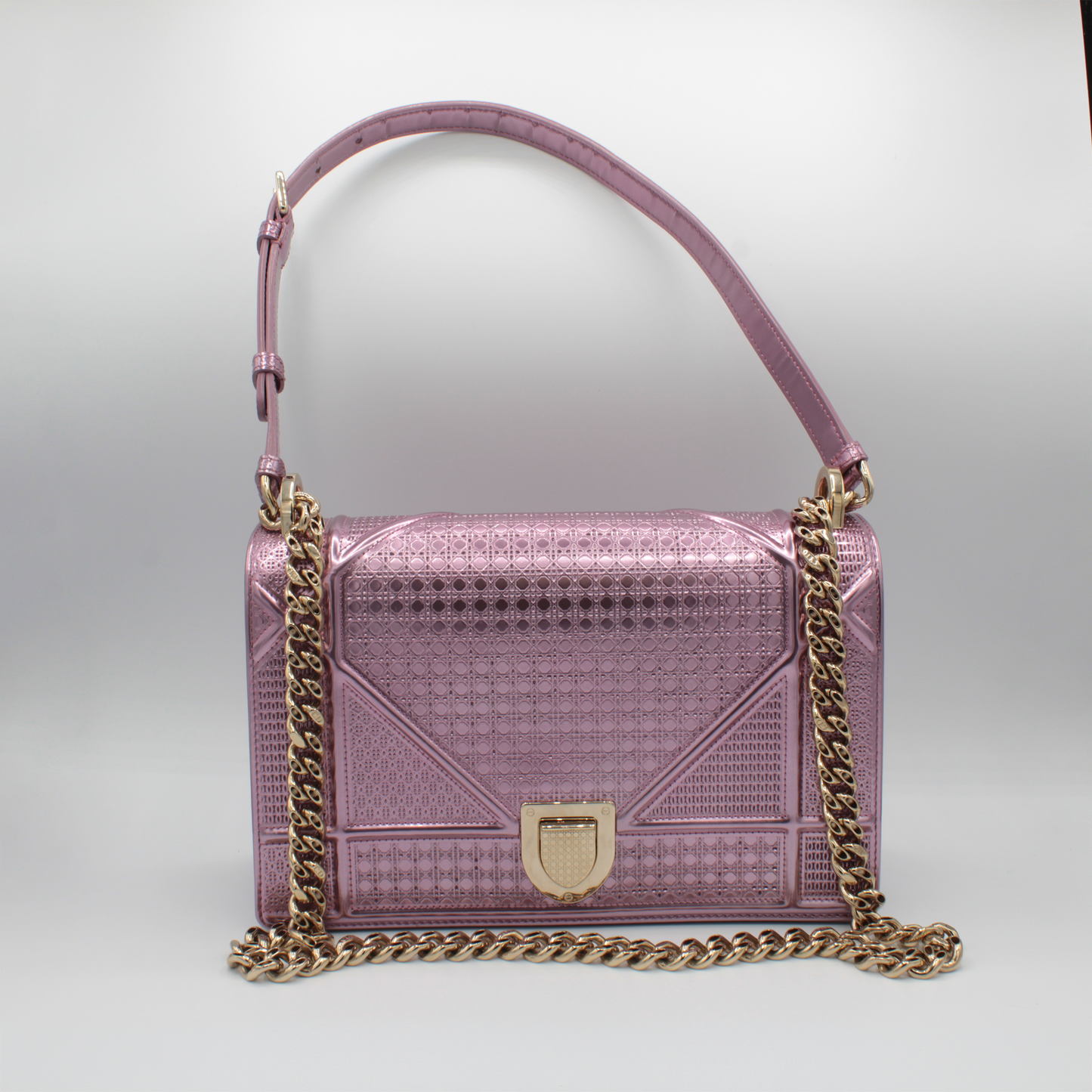 Dior Bag Pink Shiny Mini Lady Dior Bag Pink Metallic Cannage