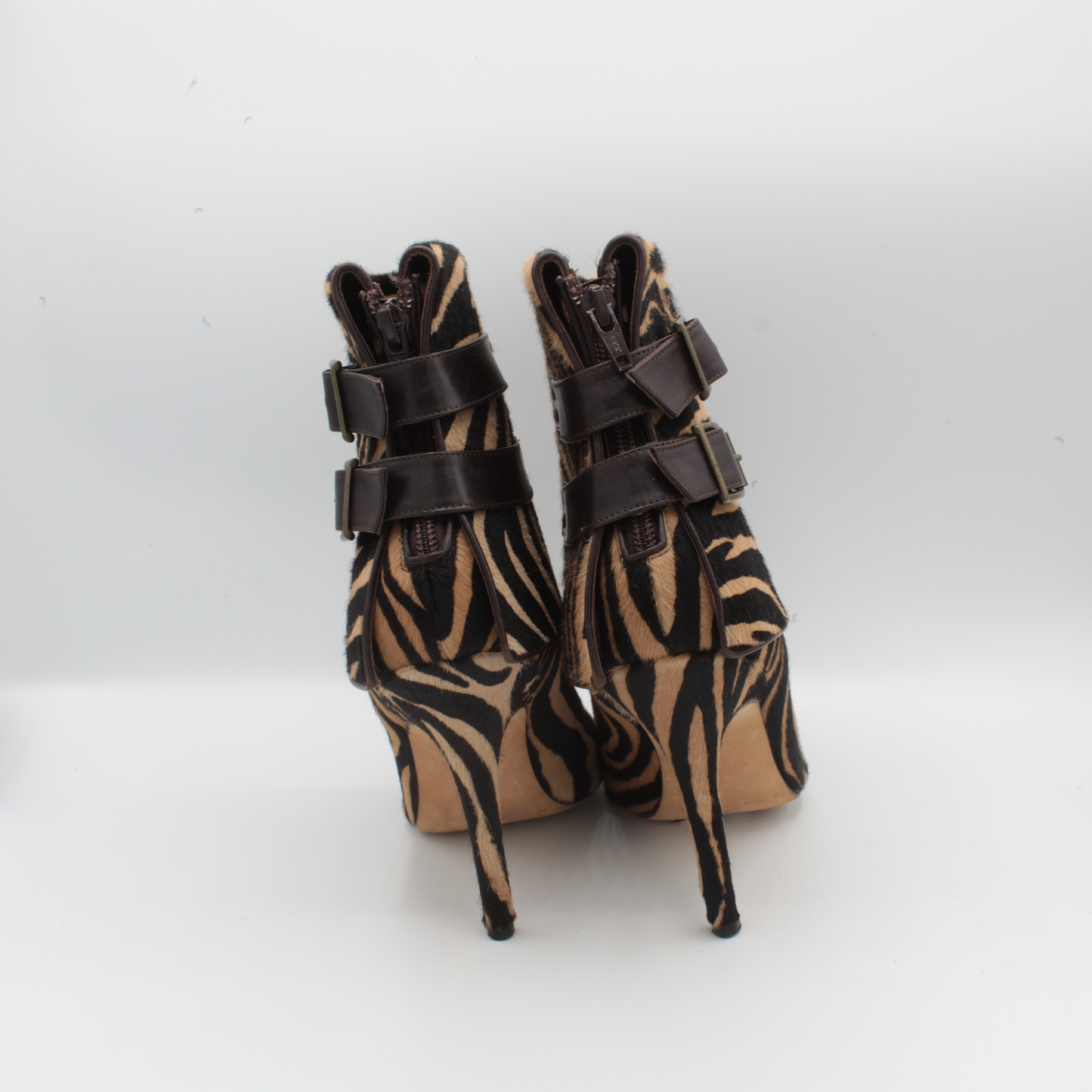 Manolo Blahnik Zebra Print Pony Hair Ankle Boot Heels Size 37